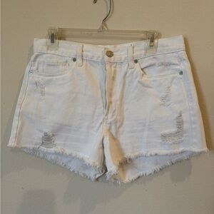 Blank NYC White Jean Shorts Distressed High-Waisted